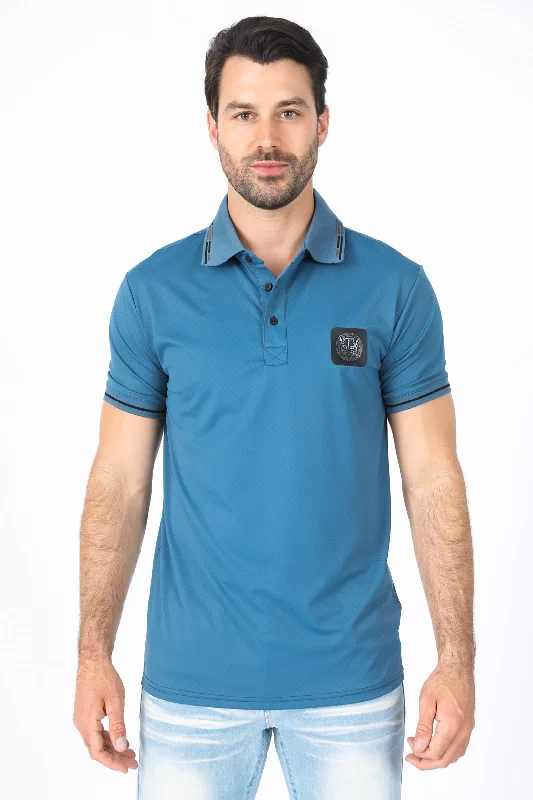 Mens Modern Fit Stretch Cotton Teal Polo Luxurious Men's High