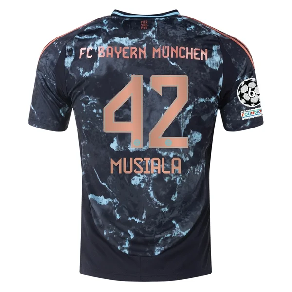 adidas Bayern Munich Authentic Jamal Musiala Away Jersey w/ Champions League Patches 24/25 (Black/Copper/Blue) Refined Men's European