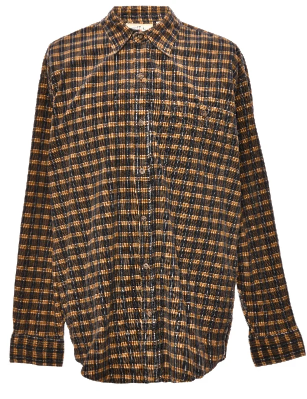 Corduroy Brown & Yellow Checked Shirt - XL Tough Men's Tactical