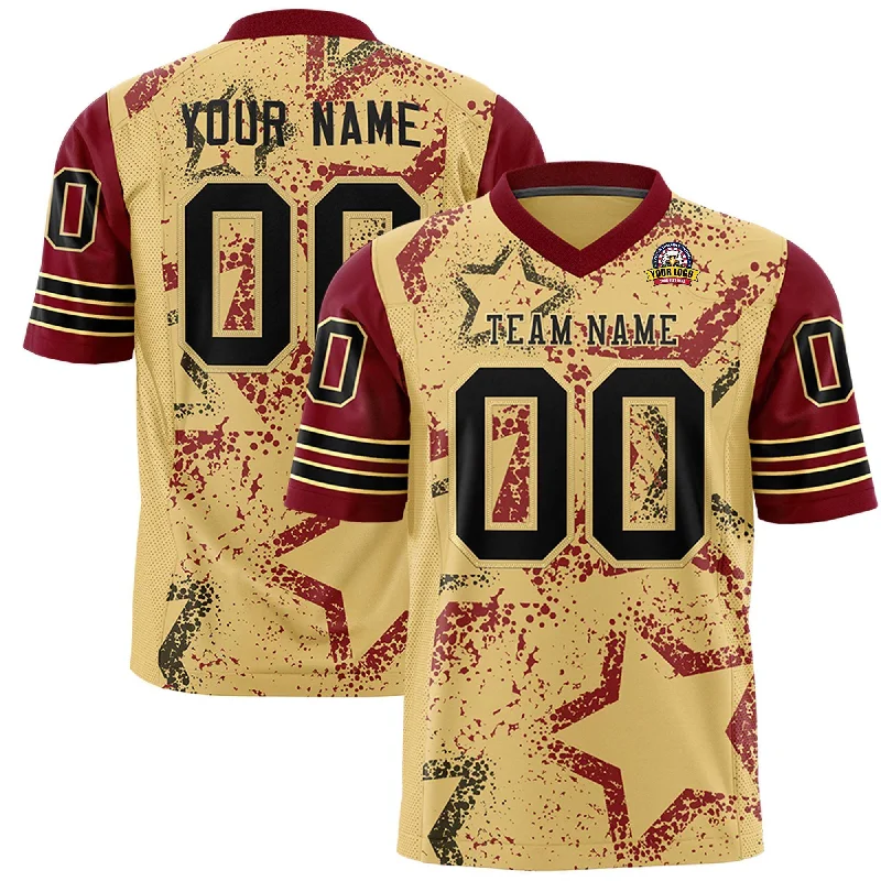 Custom Khaki Crimson-Black Personalized Star Pattern Design Authentic Football Jersey Luxurious Men's High