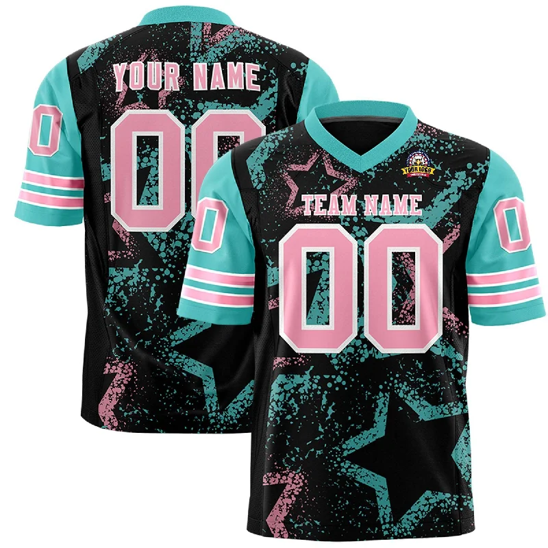 Custom Black Bright Green-Light Pink Personalized Star Pattern Design Authentic Football Jersey Modern Men's Geometric