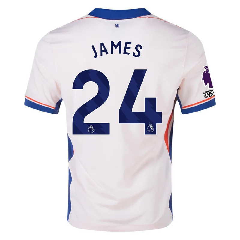 Nike Chelsea Reece James Away Jersey w/ EPL + No Room For Racism Patches 24/25 (Guava Ice/Rush Blue) Edgy Men's Punk