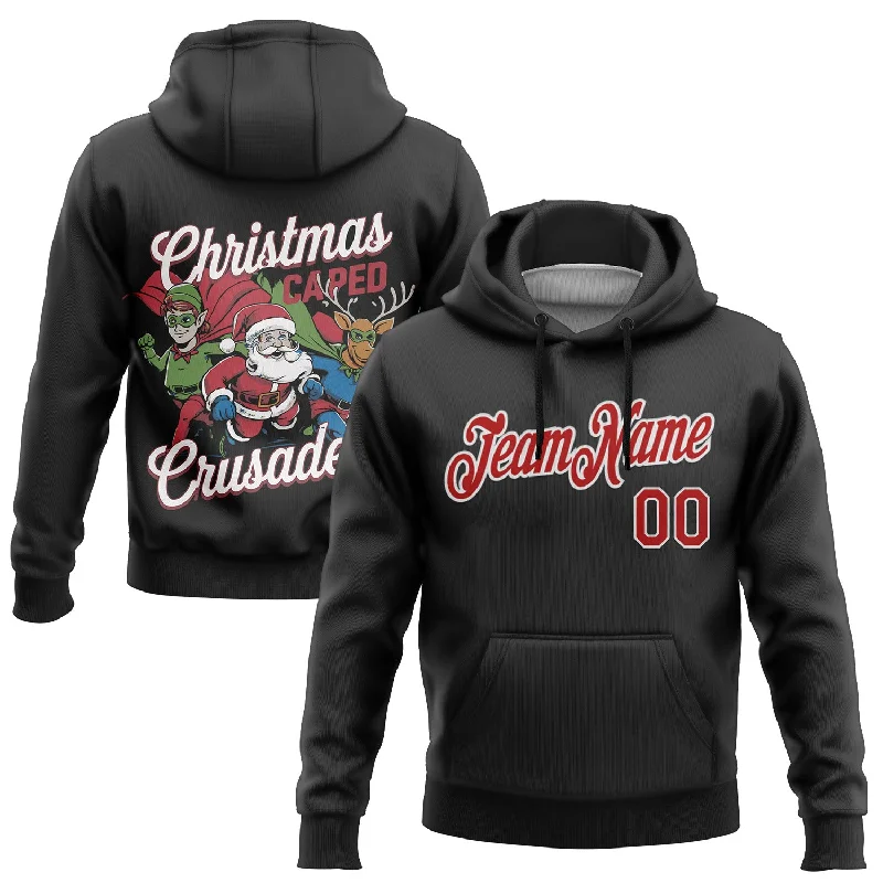 Custom Stitched Black Red-White Funny Christmas 3D Sports Pullover Sweatshirt Hoodie Adventure