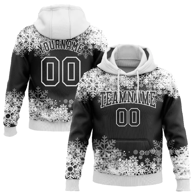 Custom Stitched Black White Christmas Snowflakes 3D Sports Pullover Sweatshirt Hoodie Trendy Men's Bucket