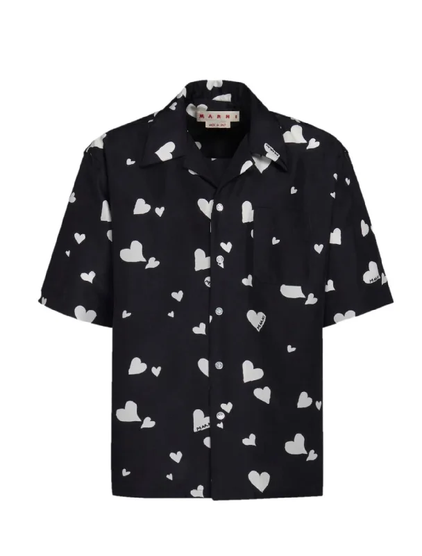 Marni Bunch Of Hearts Silk Habotai Shirt Polished Men's Satin