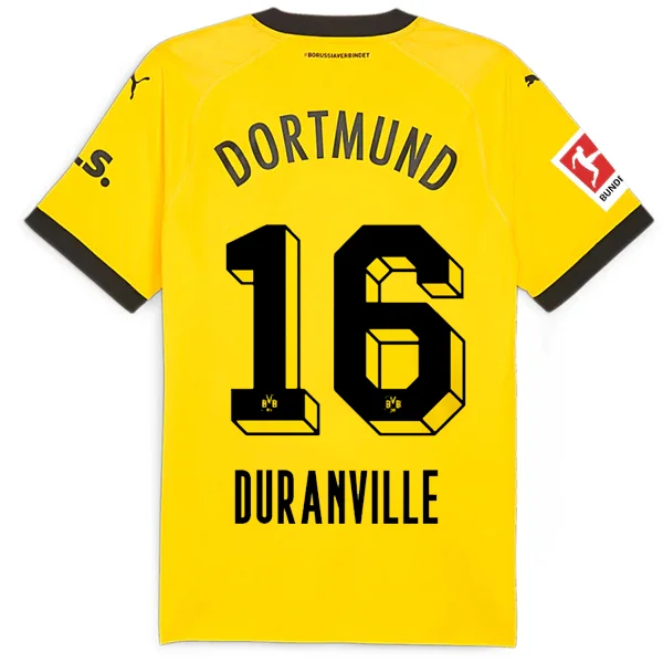 Puma Borussia Dortmund Authentic Duranville Home Jersey w/ Bundesliga Patch 23/24 (Cyber Yellow/Puma Black) Traditional Men's Wool