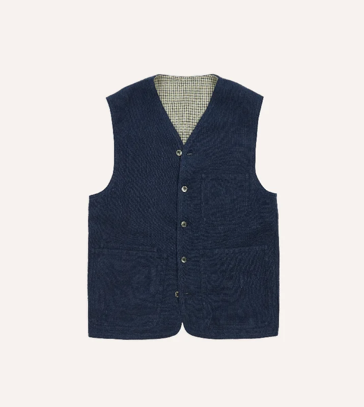 Navy Linen Utility Vest Athletic Men's Compression