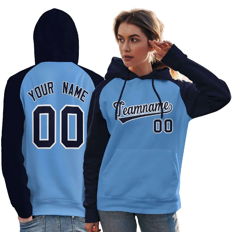 Custom Stitched Powder Blue Navy Raglan Sleeves Sports Pullover Sweatshirt Hoodie For Women Youthful Men's Pop