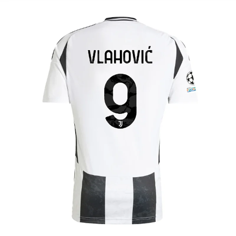 adidas Juventus Authentic Dušan Vlahović Home Jersey w/ Champions League + Copa Italia Patches 24/25 (White/Black) Trendy Men's Oversized