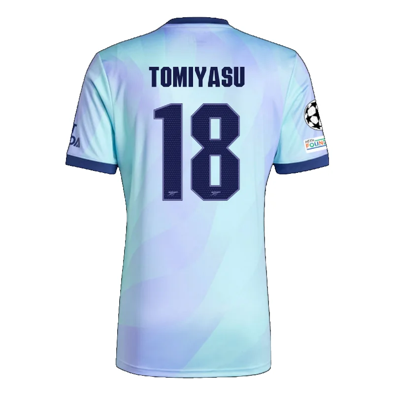 adidas Arsenal Takehiro Tomiyasu Third Jersey w/ Champions League Patches 24/25 (Clear Aqua/Light Flash Purple) Stylish Men's Neon