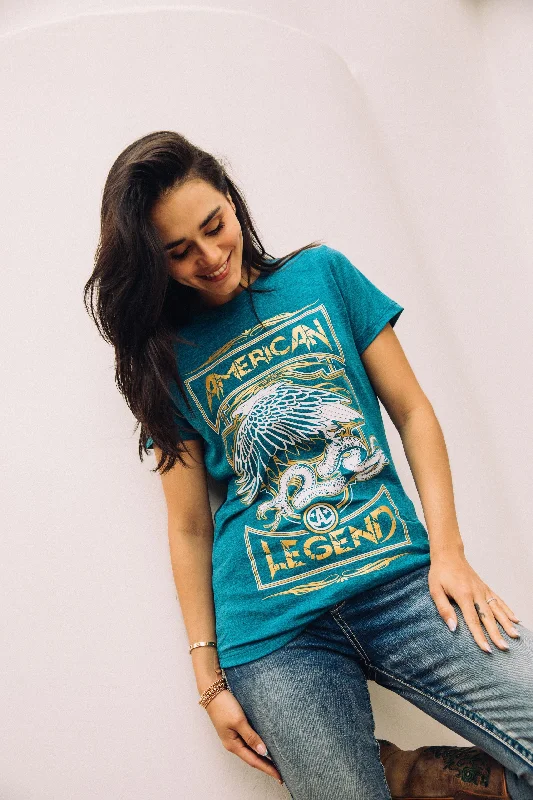 Women's Cotton American Legend Graphic Print Blue T-shirt Dynamic Men's Moto