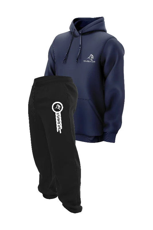 XAPE Panelled Joggers & Essential Hoodie Combo - Black/Navy Business