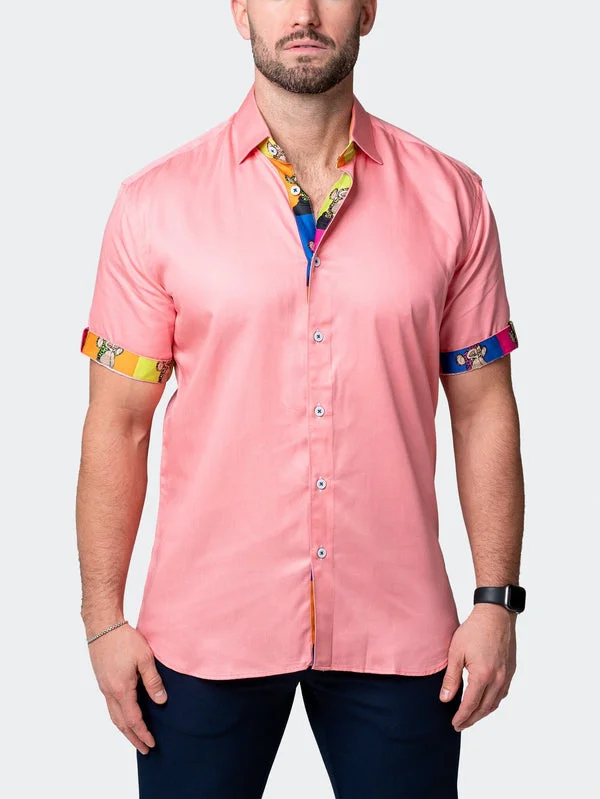 Maceoo Stretch Short-Sleeve Shirt | Galileo Pazole Pink Laid