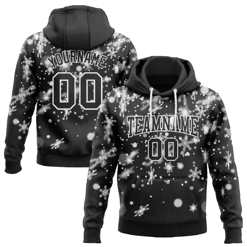 Custom Stitched Black White Christmas Snowflakes 3D Sports Pullover Sweatshirt Hoodie Hip Men's Urban