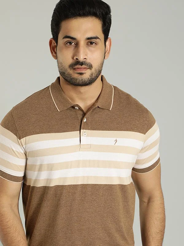 Men Striped Polo T-Shirt Artistic Men's Hand