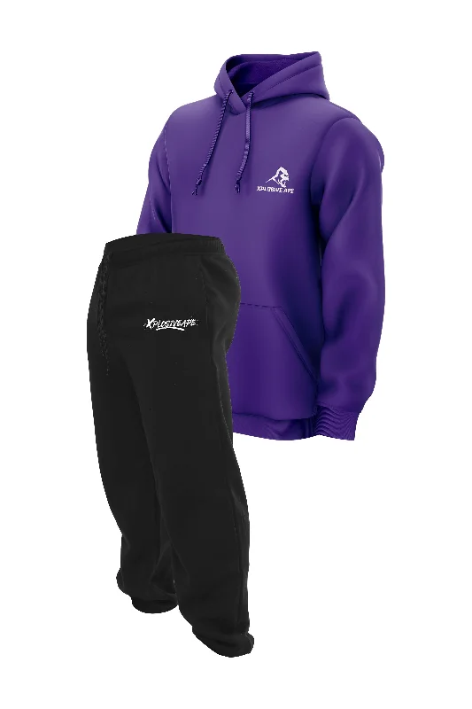 XAPE Desolate Joggers & Essential Hoodie Combo - Black/Purple Luxurious Men's High