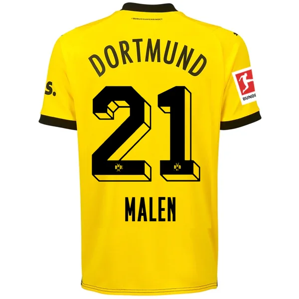 Puma Borussia Dortmund Malen Home Jersey w/ Bundesliga Patch 23/24 (Cyber Yellow/Puma Black) Relaxed Men's Australian 