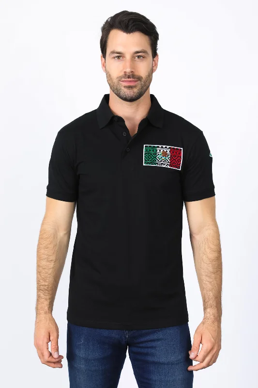 Mens Modern Fit Stretch MEXICO Embroidery Polo Traditional Men's Country