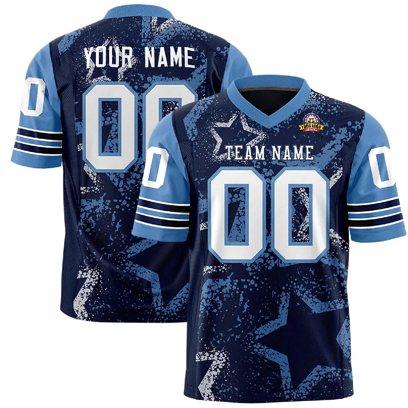 Custom Navy Pink-White Personalized Star Pattern Design Authentic Football Jersey Artistic Men's Hand