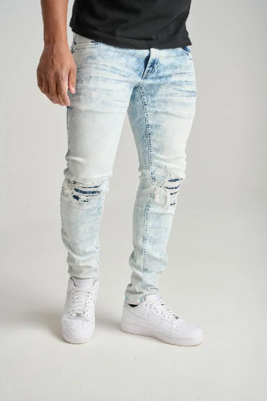 Spark 3D Crinkle & Cut Rip/Repair Stretch Jean (Bleach Blue) Confident Men's High