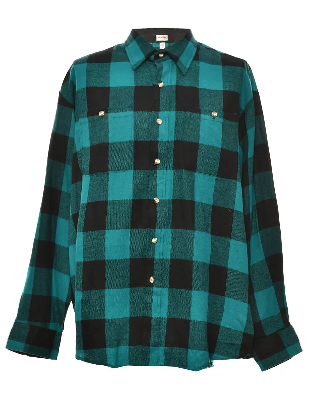 Long Sleeved Blue Checked Shirt - XL Elegant Men's Formal 