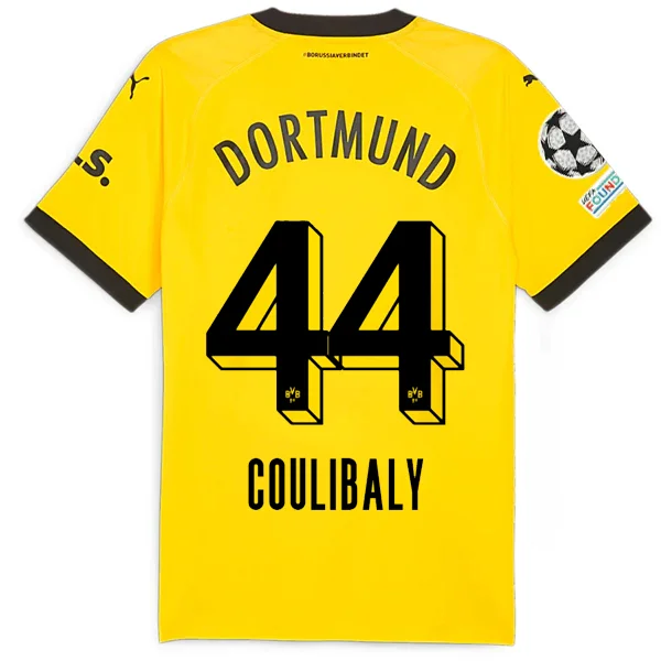 Puma Borussia Dortmund Authentic Coulibaly Home Jersey w/ Champions League Patches 23/24 (Cyber Yellow/Puma Black) Modern Men's Geometric