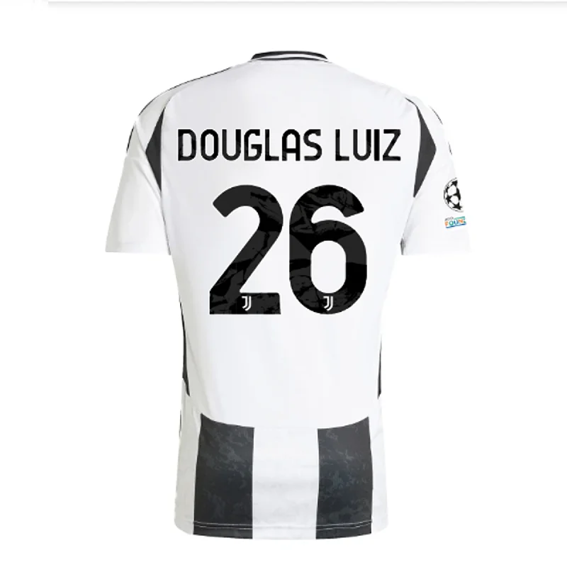 adidas Juventus Authentic Douglas Luiz Home Jersey w/ Champions League + Copa Italia Patches 24/25 (White/Black) Athletic Men's Compression