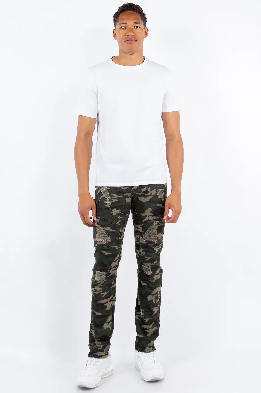 Platform Skinny Ripped Biker Jean (Wood Camo) Artistic Men's Avant