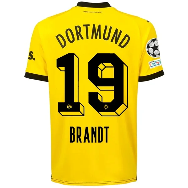 Puma Borussia Dortmund Julian Brandt Home Jersey w/ Champions League Patches 23/24 (Cyber Yellow/Puma Black) Refined Men's Hand