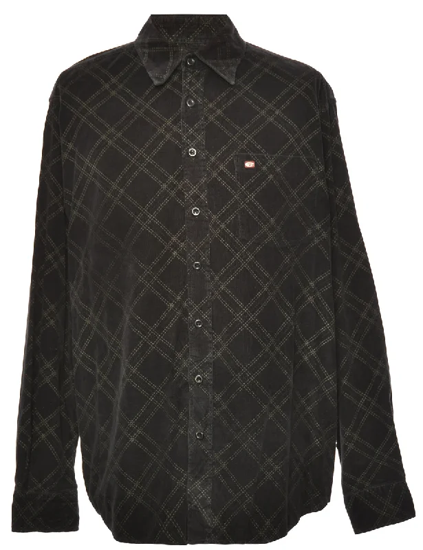 Corduroy Black Checked Shirt - L Practical Men's Quick