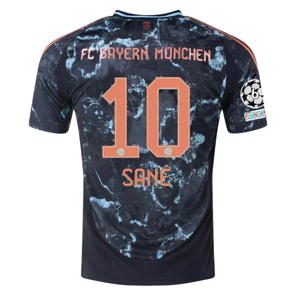 adidas Bayern Munich Authentic Leroy Sane Away Jersey w/ Champions League Patches 24/25 (Black/Copper/Blue) Sleek Men's Contemporary 