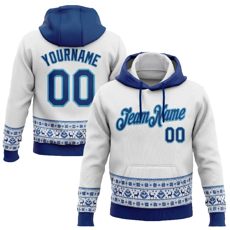 Custom Stitched White US Navy Blue-Sky Blue Christmas 3D Sports Pullover Sweatshirt Hoodie Masculine Men's 