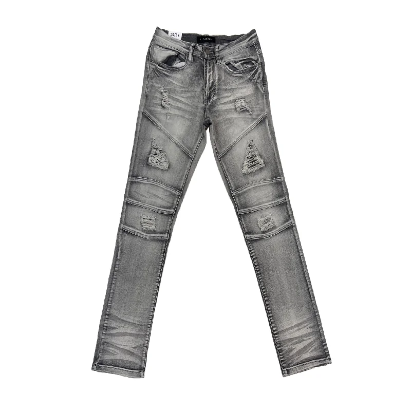 Platform Skinny Ripped Biker Jean (Grey) Laid