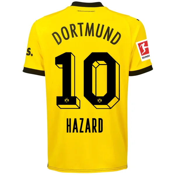 Puma Borussia Dortmund Thorgan Hazard Home Jersey w/ Bundesliga Patch 23/24 (Cyber Yellow/Puma Black) Earthy Men's Sustainable 