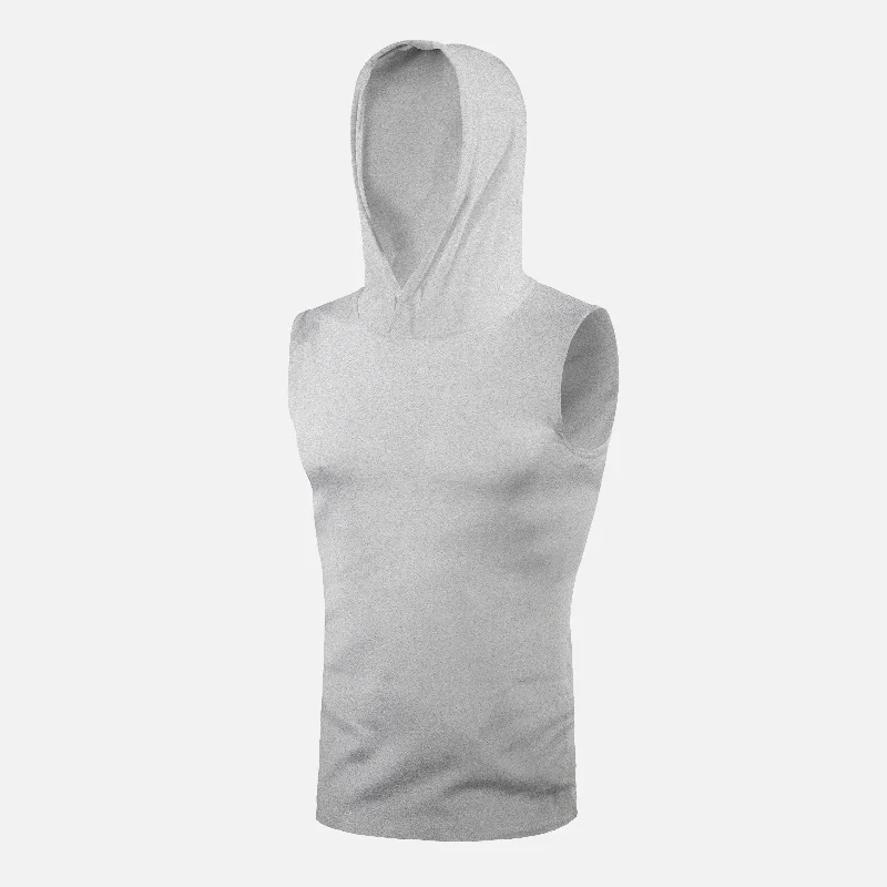 Melange Gray Sleeveless Compression Hoodie Casual Men's Short