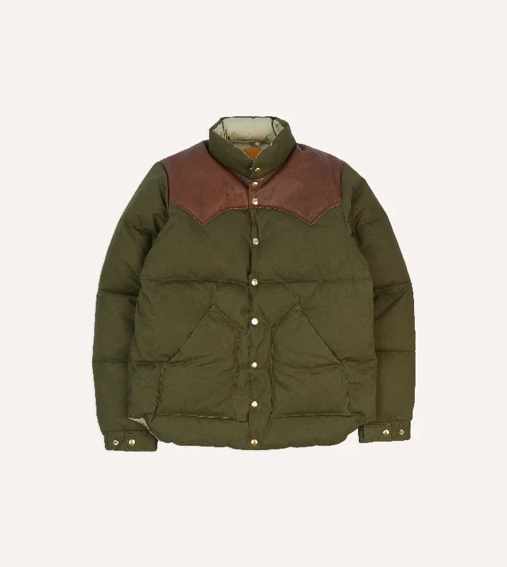 Rocky Mountain Featherbed for Drake's Olive Waxed Cotton Christy Down Jacket Elegant Men's Cashmere