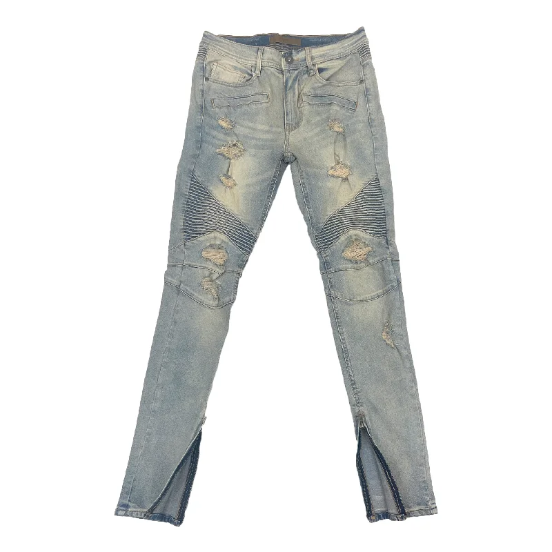 KDNK Destroyed Moto Ankle Zip Jean (Medium Vintage) Laid