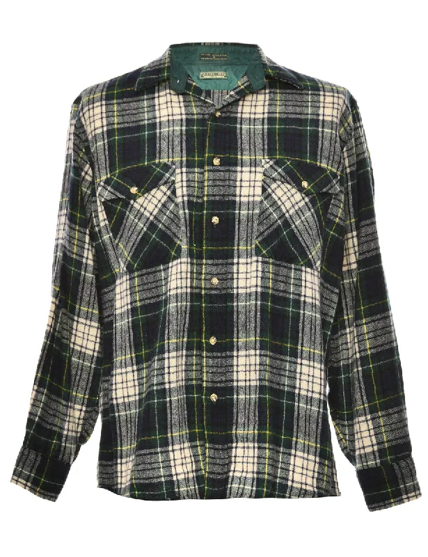 Long Sleeved Green Checked Shirt - M Edgy Men's Punk