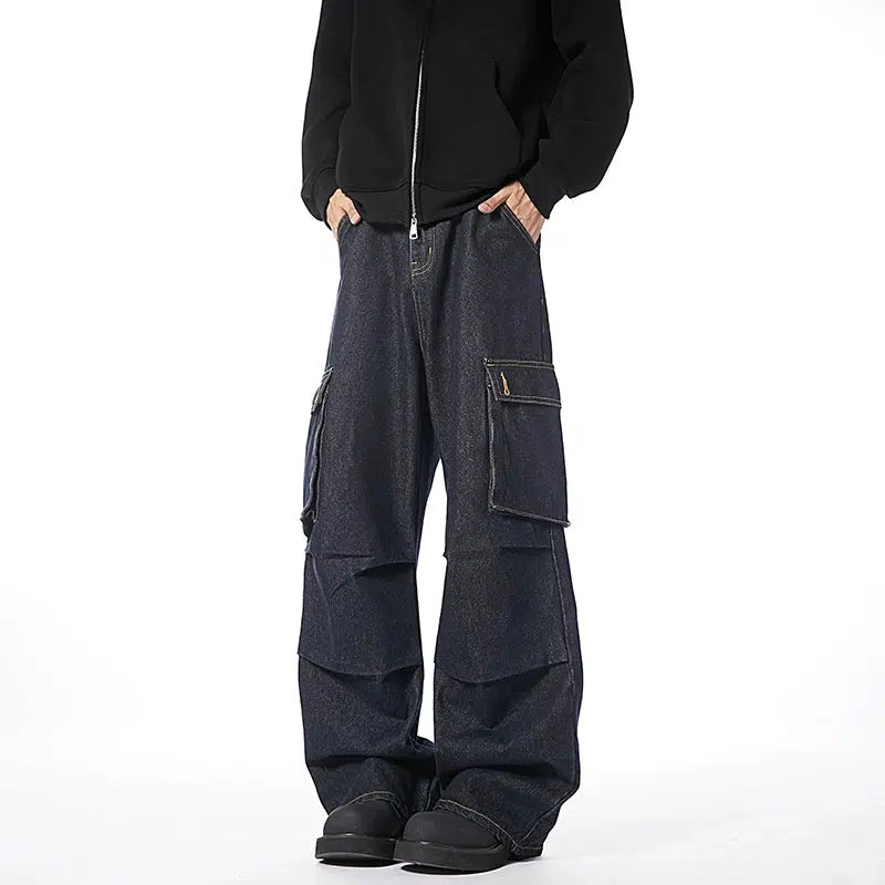 Baggy Cargo Pocket Jeans Cozy Men's Sherpa