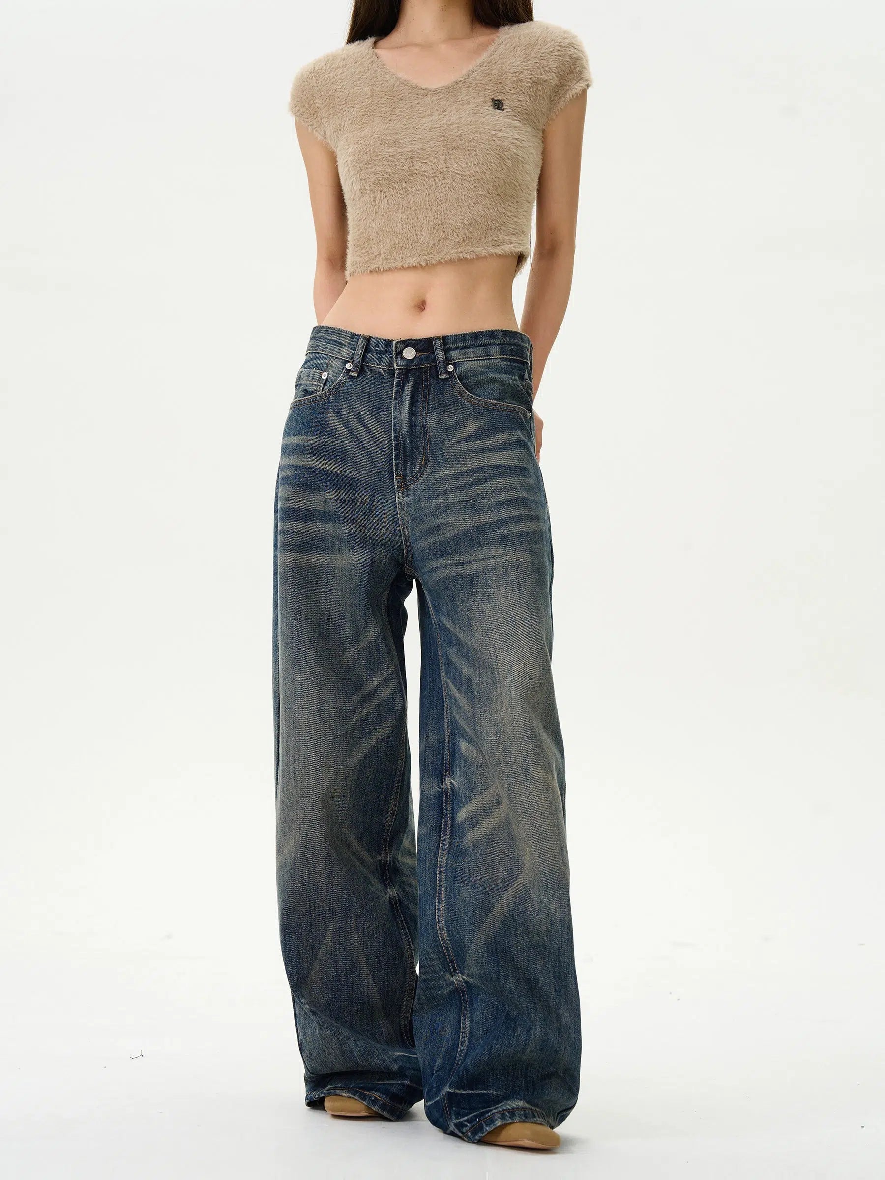 Cat Whisker Wide-Leg Denim Pants Confident Men's Power