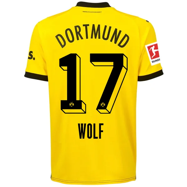 Puma Borussia Dortmund Wolf Home Jersey w/ Bundesliga Patch 23/24 (Cyber Yellow/Puma Black) Unique Men's Patch