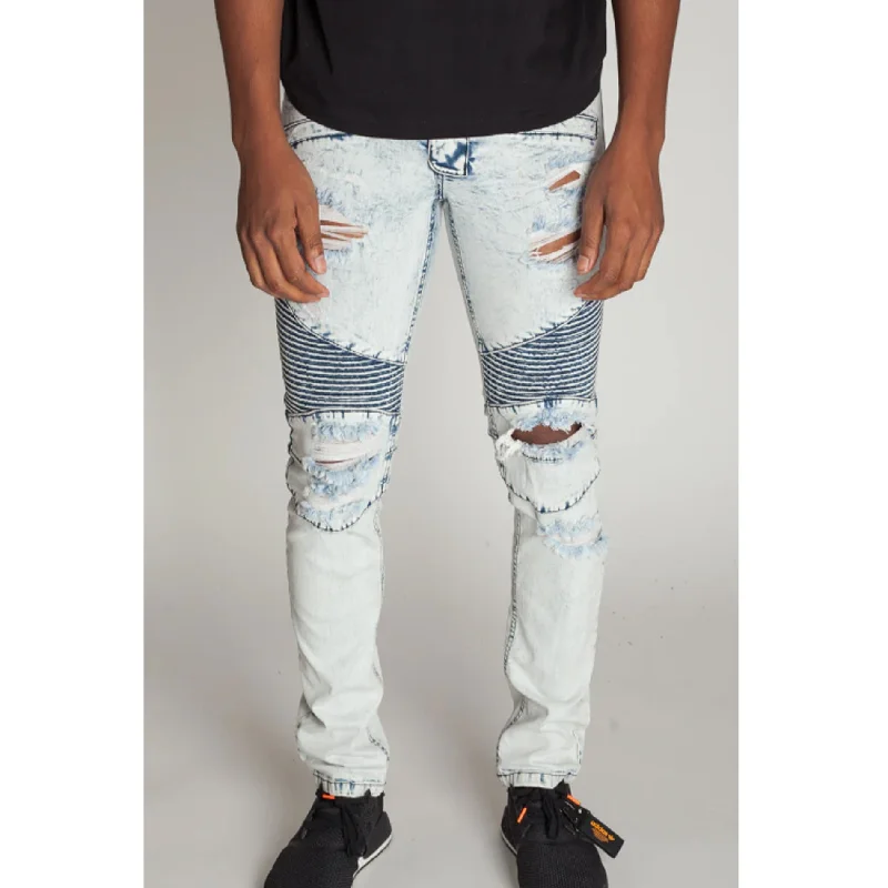 KDNK ICE BLUE Ripped Biker Denim Jean Bohemian Men's Free