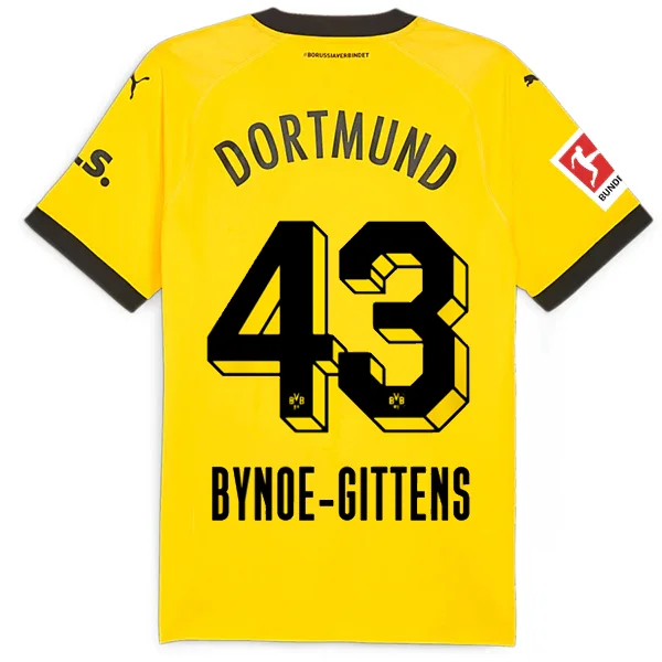 Puma Borussia Dortmund Authentic Bynoe-Gittens Home Jersey w/ Bundesliga Patch 23/24 (Cyber Yellow/Puma Black) Unique Men's Upcycled