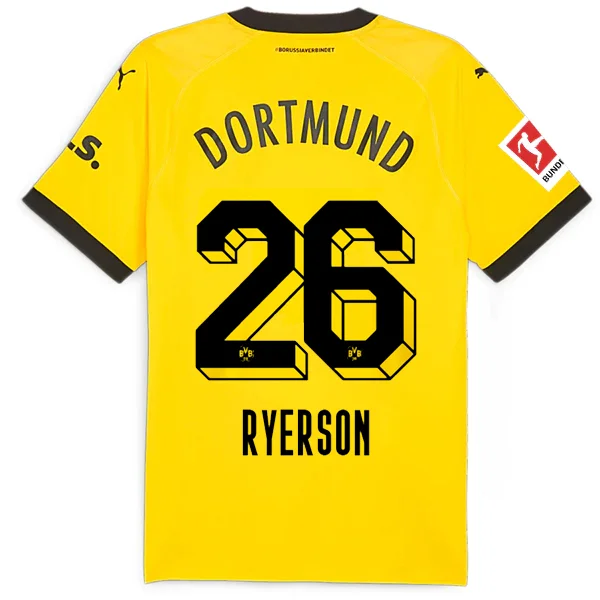 Puma Borussia Dortmund Authentic Ryerson Home Jersey w/ Bundesliga Patch 23/24 (Cyber Yellow/Puma Black) Streetwear Style