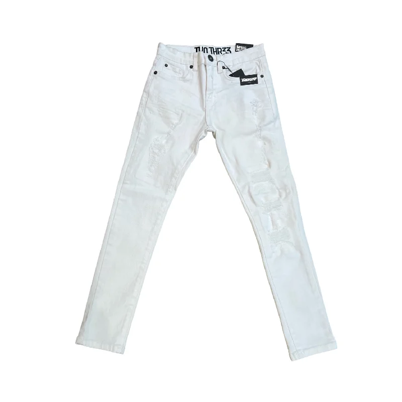 Two Thr33 Boy's Ripped Jean (White) Traditional Men's Wool