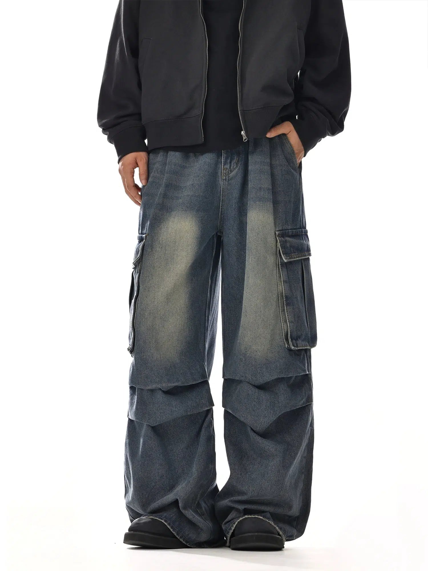 Multi-pocket Pleated Denim Pants Gym