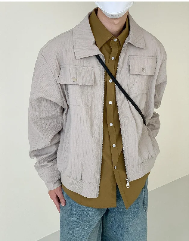 Striped Layered Lapel Short Jacket Stylish Men's Tropical 