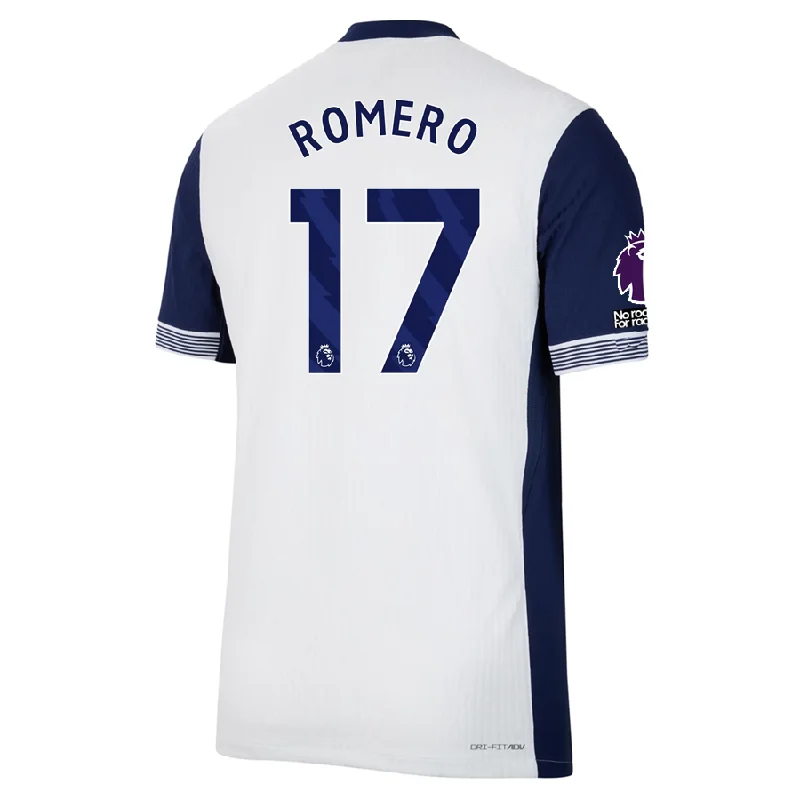 Nike Tottenham Authentic Cristian Romero Home Jersey w/ EPL + No Room For Racism Patches 24/25 (White/Binary Blue) Trendy Men's Oversized