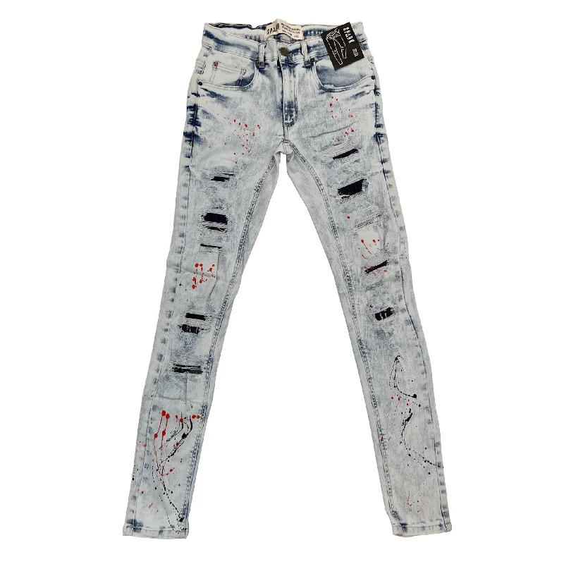 Spark Paint Ripped Jean (Ice Blue) Dynamic Men's Moto