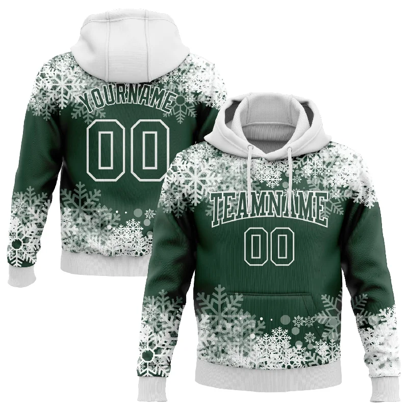 Custom Stitched Green White Christmas Snowflakes 3D Sports Pullover Sweatshirt Hoodie Athletic Men's Compression